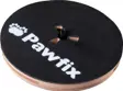 Rund PawFix-aktivitetsplade med sort overside og PawFix-logo
